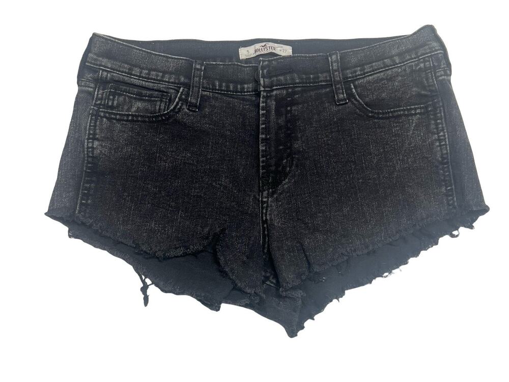Hollister Distressed Denim Shorts Black Wash Frayed Hem Women's Size 5